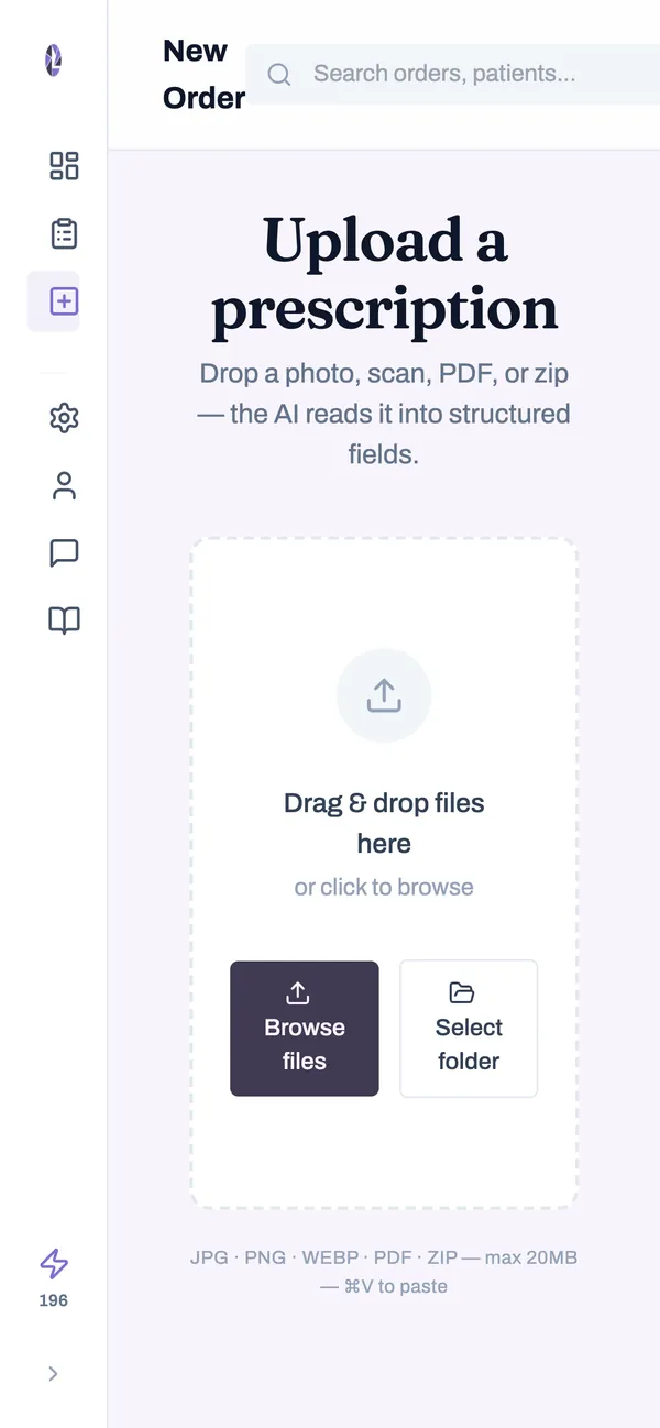 Carregue uma foto, PDF ou zip