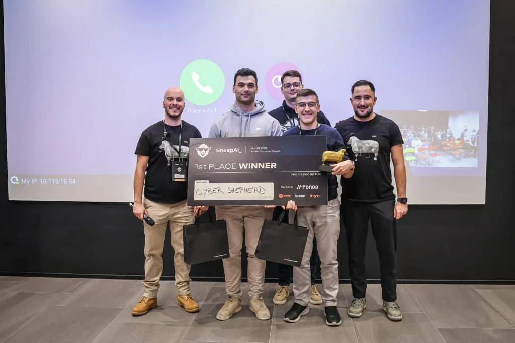 Luka Minđek winning 1st place at the SheepAI hackathon in Zagreb with team Cyber Shepherd
